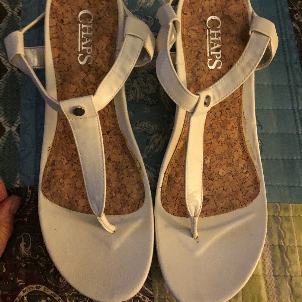 CHAPS White Wedge Sandals